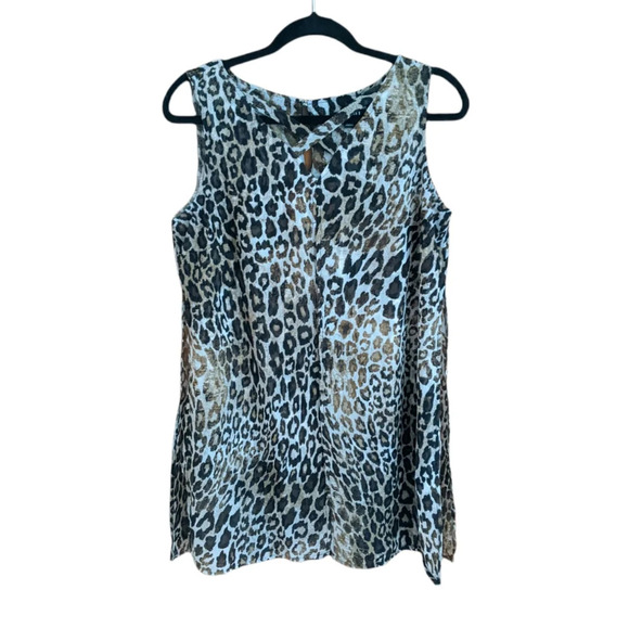 Roz & Ali Leopard Print Lined Flowy Layered Tunic Top Sleeveless Women's Small - Picture 1 of 9
